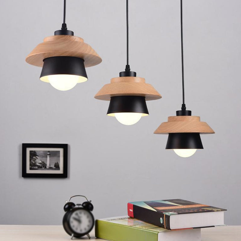 Saucer Cup Dining Room Hanging Lamp Metal and Wood 1 Bulb Nordic Pendant Light Fixture Clearhalo 'Ceiling Lights' 'Modern Pendants' 'Modern' 'Pendant Lights' 'Pendants' Lighting' 2593319