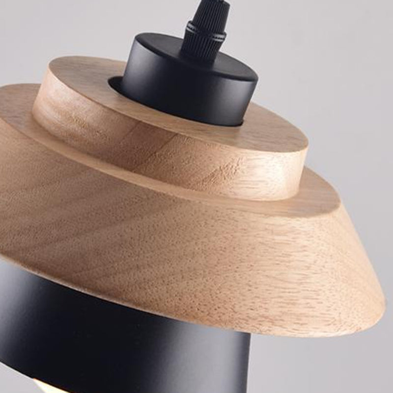 Saucer Cup Dining Room Hanging Lamp Metal and Wood 1 Bulb Nordic Pendant Light Fixture Clearhalo 'Ceiling Lights' 'Modern Pendants' 'Modern' 'Pendant Lights' 'Pendants' Lighting' 2593322