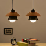 Saucer Cup Dining Room Hanging Lamp Metal and Wood 1 Bulb Nordic Pendant Light Fixture Clearhalo 'Ceiling Lights' 'Modern Pendants' 'Modern' 'Pendant Lights' 'Pendants' Lighting' 2593324