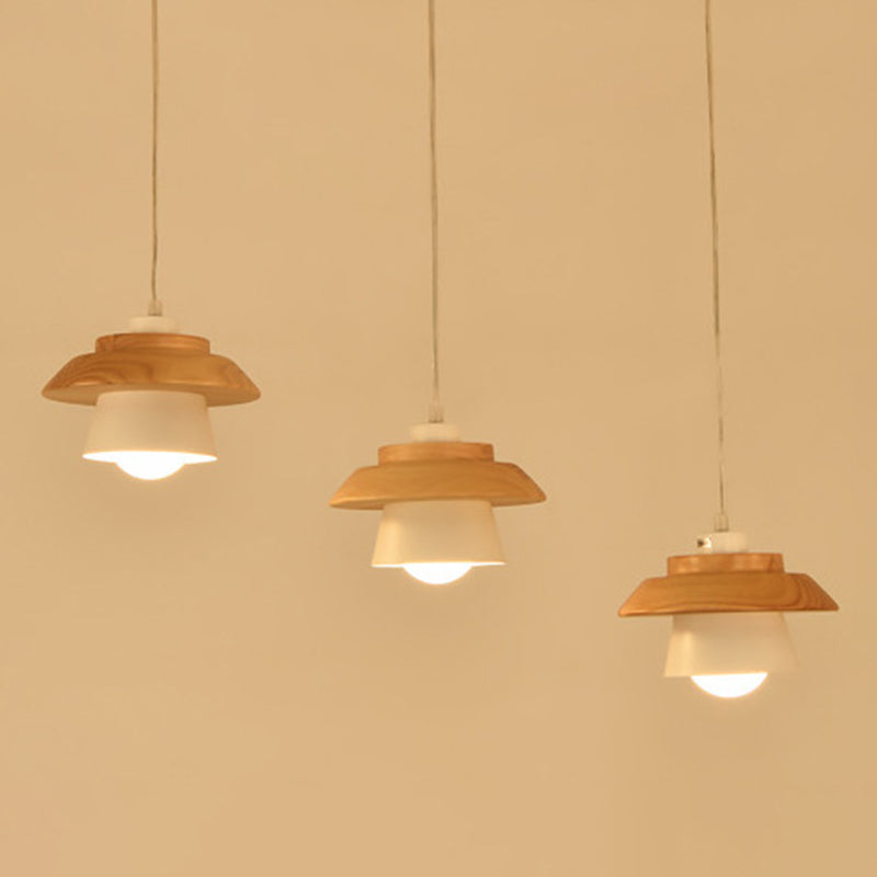 Saucer Cup Dining Room Hanging Lamp Metal and Wood 1 Bulb Nordic Pendant Light Fixture Clearhalo 'Ceiling Lights' 'Modern Pendants' 'Modern' 'Pendant Lights' 'Pendants' Lighting' 2593325