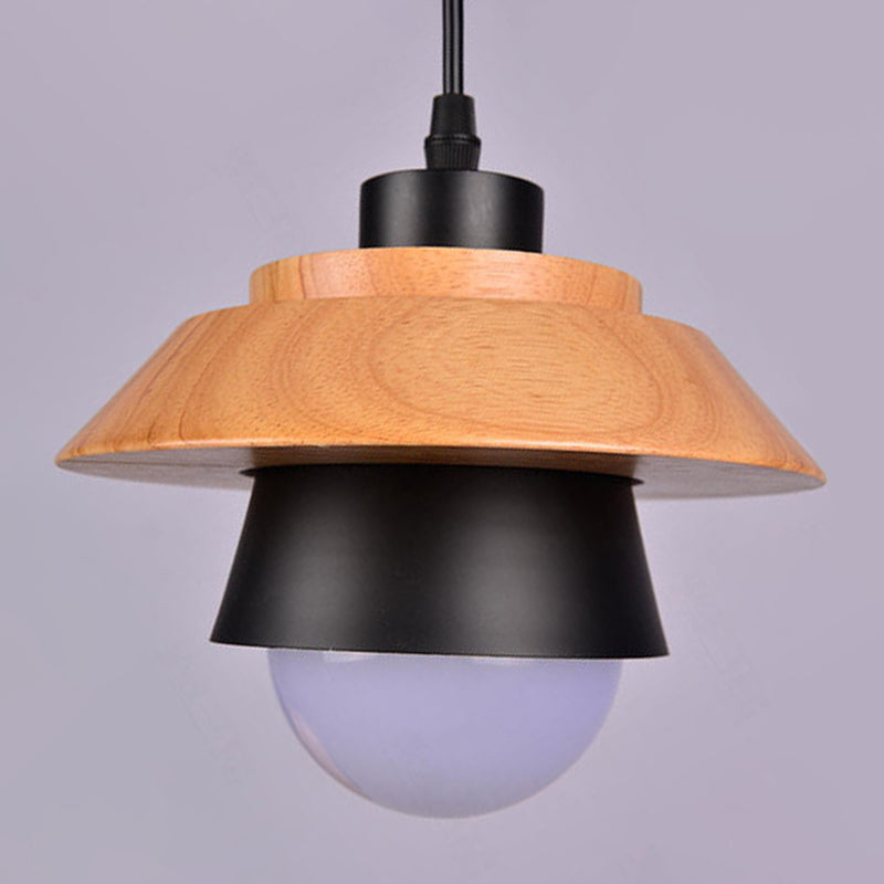 Saucer Cup Dining Room Hanging Lamp Metal and Wood 1 Bulb Nordic Pendant Light Fixture Clearhalo 'Ceiling Lights' 'Modern Pendants' 'Modern' 'Pendant Lights' 'Pendants' Lighting' 2593326