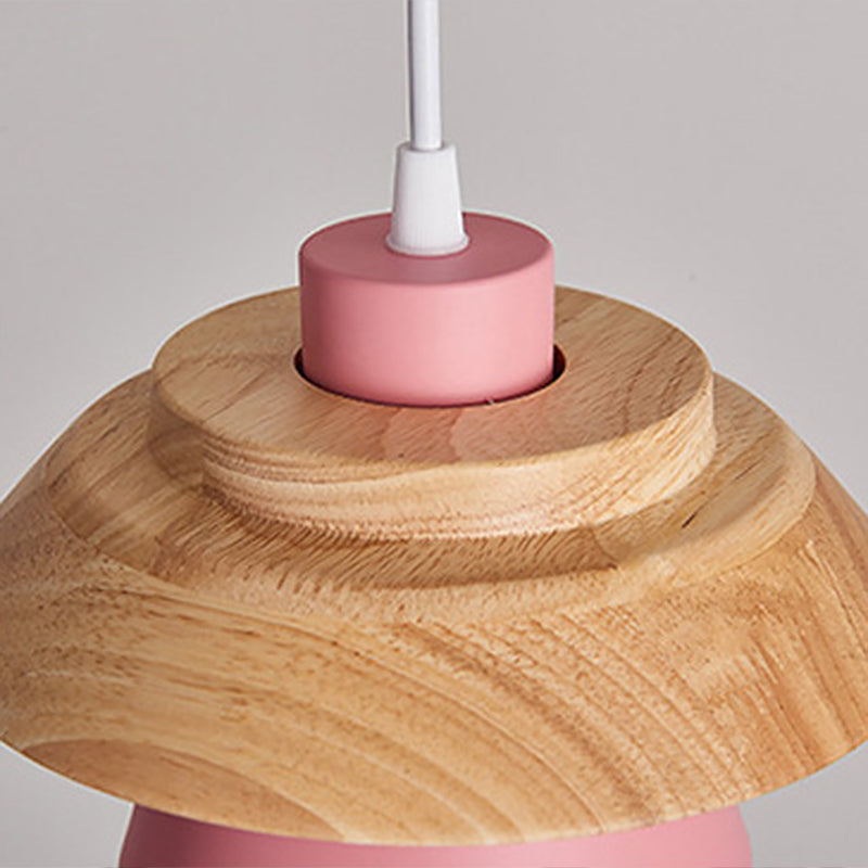 Saucer Cup Dining Room Hanging Lamp Metal and Wood 1 Bulb Nordic Pendant Light Fixture Clearhalo 'Ceiling Lights' 'Modern Pendants' 'Modern' 'Pendant Lights' 'Pendants' Lighting' 2593328