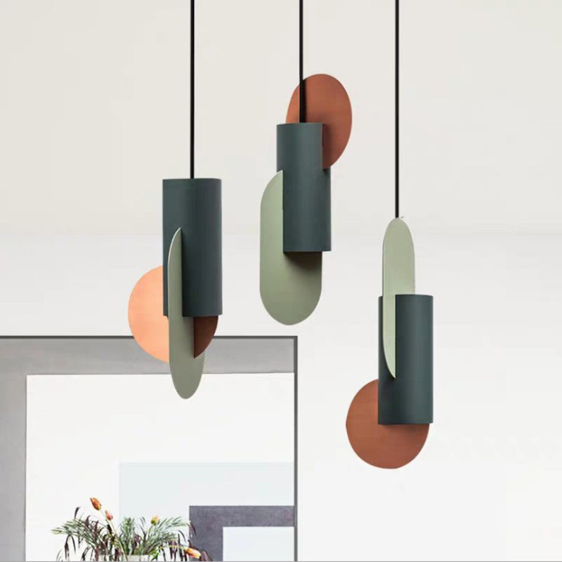 Geometric Colorblock Pendant Lighting Macaron Metal 1-Light Pink-Green-Grey Ceiling Light Clearhalo 'Ceiling Lights' 'Modern Pendants' 'Modern' 'Pendant Lights' 'Pendants' Lighting' 2593338