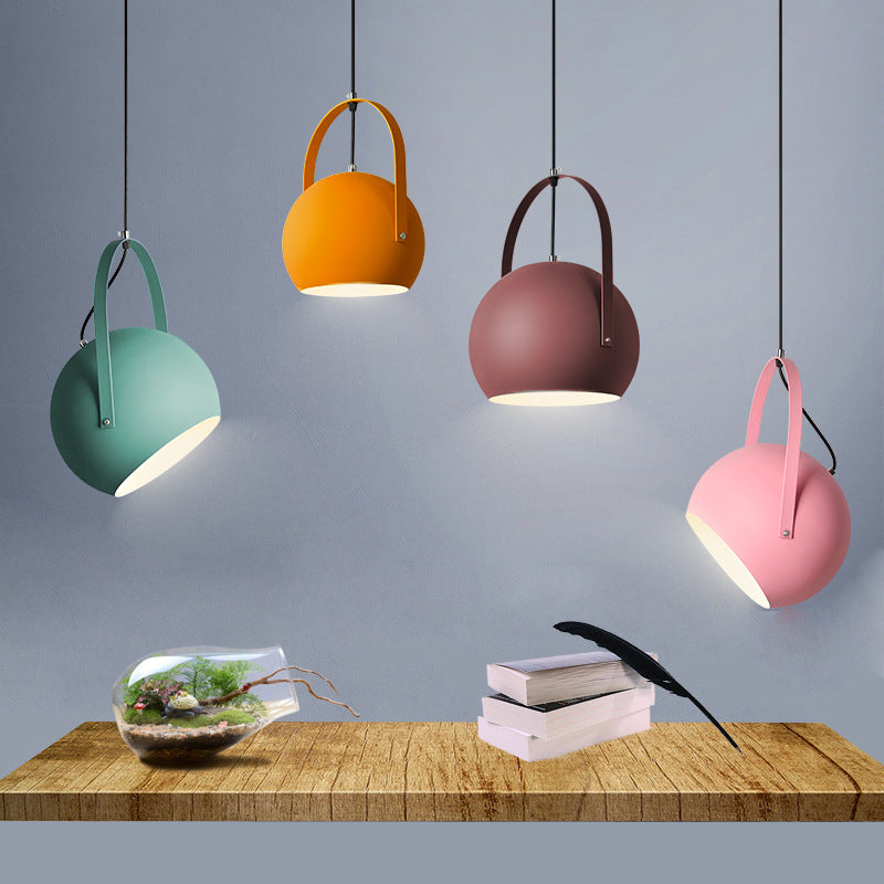 Macaron Dome Pendant Spotlight Metal 1 Head Restaurant Hanging Light Fixture with Arched Handle Clearhalo 'Ceiling Lights' 'Modern Pendants' 'Modern' 'Pendant Lights' 'Pendants' Lighting' 2593343