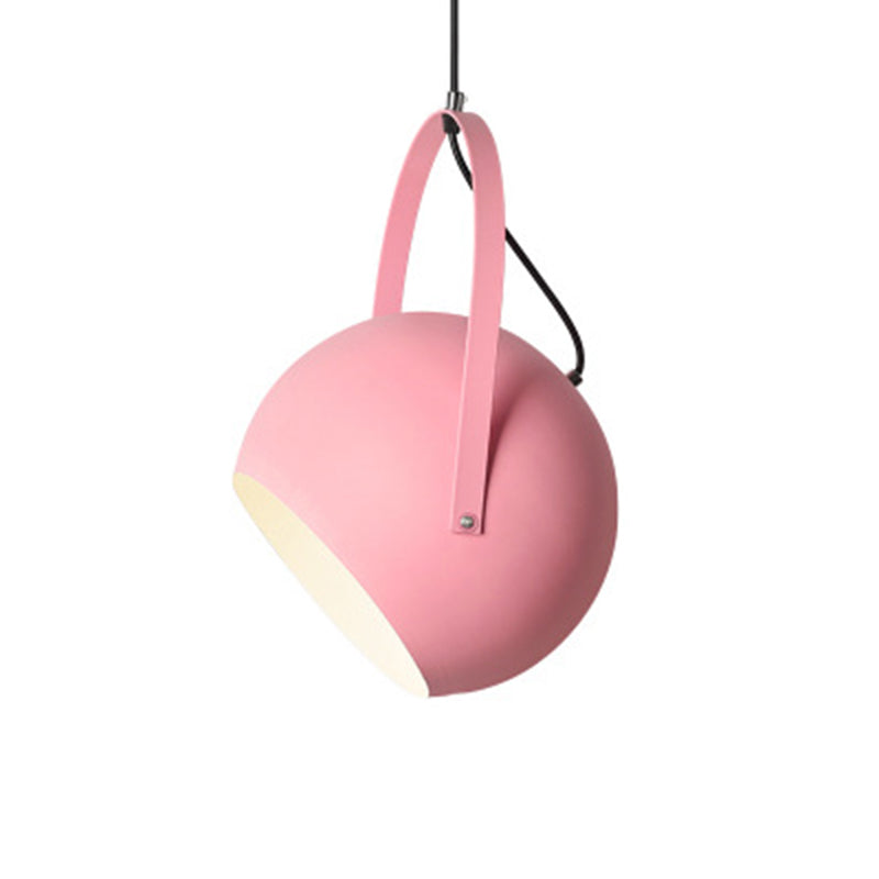 Macaron Dome Pendant Spotlight Metal 1 Head Restaurant Hanging Light Fixture with Arched Handle Pink Clearhalo 'Ceiling Lights' 'Modern Pendants' 'Modern' 'Pendant Lights' 'Pendants' Lighting' 2593345