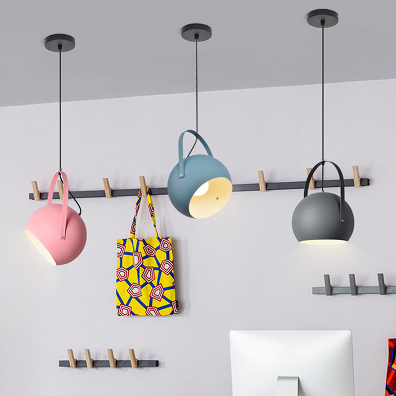 Macaron Dome Pendant Spotlight Metal 1 Head Restaurant Hanging Light Fixture with Arched Handle Clearhalo 'Ceiling Lights' 'Modern Pendants' 'Modern' 'Pendant Lights' 'Pendants' Lighting' 2593353