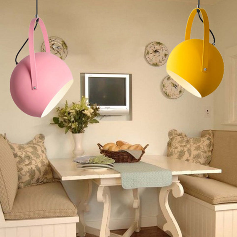 Macaron Dome Pendant Spotlight Metal 1 Head Restaurant Hanging Light Fixture with Arched Handle Clearhalo 'Ceiling Lights' 'Modern Pendants' 'Modern' 'Pendant Lights' 'Pendants' Lighting' 2593359