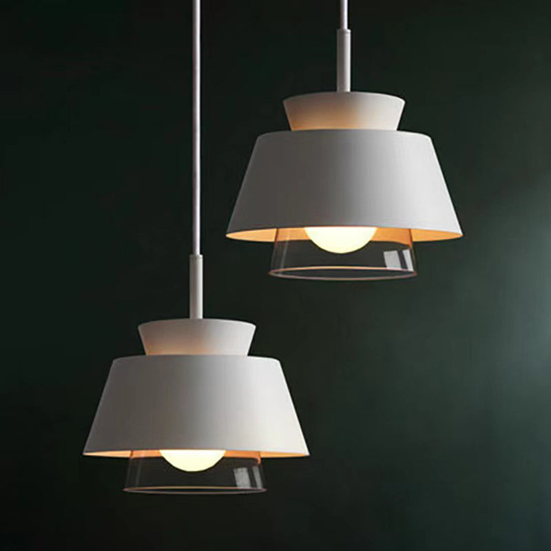2-Shade Pendulum Light Macaron Metal and Glass 1-Bulb Restaurant Ceiling Pendant Lamp Clearhalo 'Ceiling Lights' 'Modern Pendants' 'Modern' 'Pendant Lights' 'Pendants' Lighting' 2593400