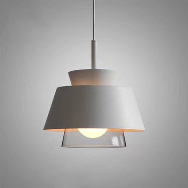 2-Shade Pendulum Light Macaron Metal and Glass 1-Bulb Restaurant Ceiling Pendant Lamp White Clearhalo 'Ceiling Lights' 'Modern Pendants' 'Modern' 'Pendant Lights' 'Pendants' Lighting' 2593406
