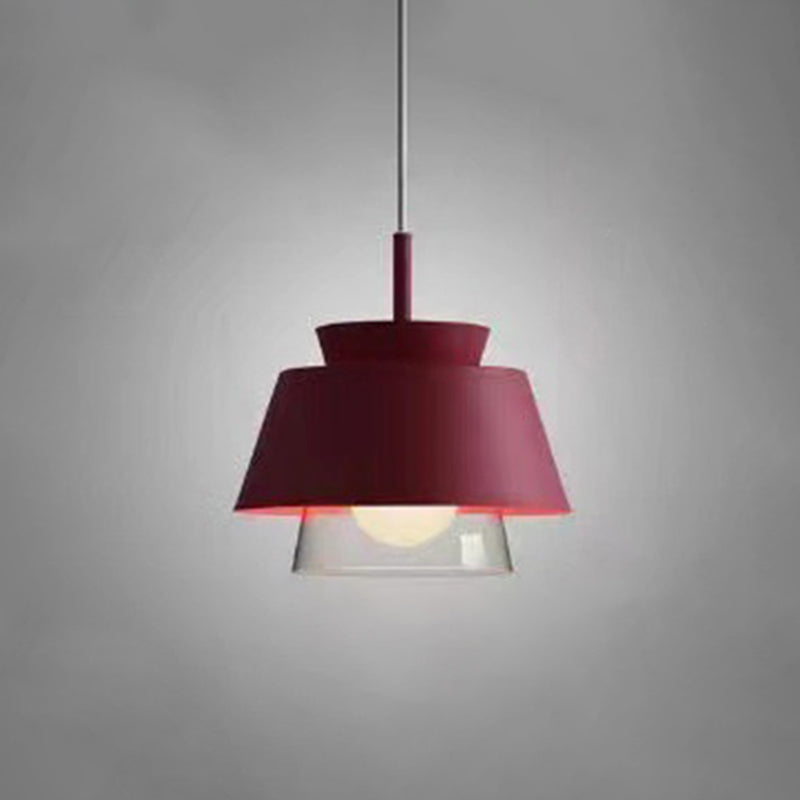 2-Shade Pendulum Light Macaron Metal and Glass 1-Bulb Restaurant Ceiling Pendant Lamp Burgundy Clearhalo 'Ceiling Lights' 'Modern Pendants' 'Modern' 'Pendant Lights' 'Pendants' Lighting' 2593411
