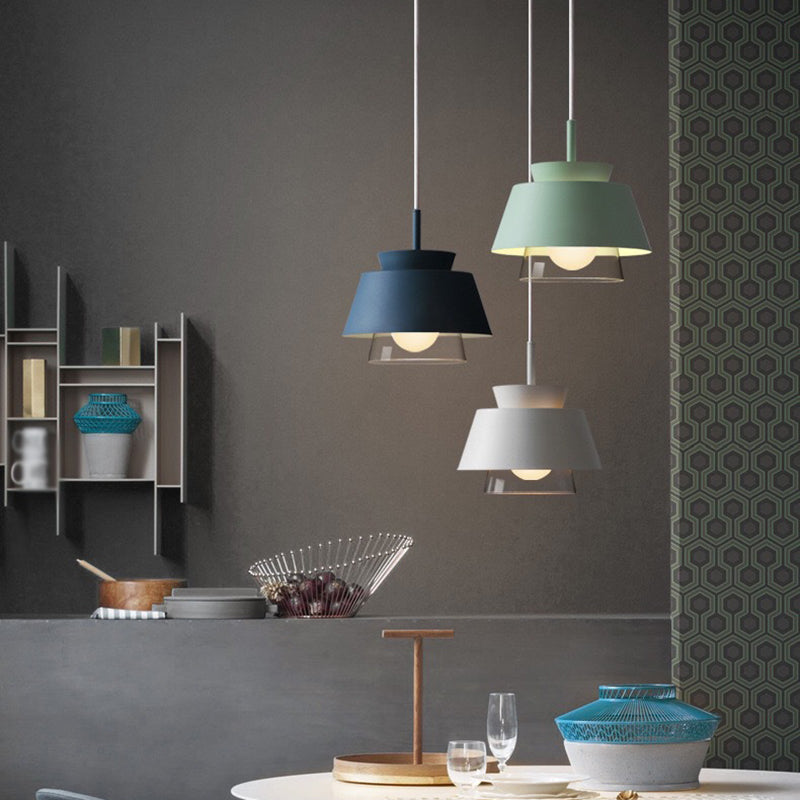 2-Shade Pendulum Light Macaron Metal and Glass 1-Bulb Restaurant Ceiling Pendant Lamp Clearhalo 'Ceiling Lights' 'Modern Pendants' 'Modern' 'Pendant Lights' 'Pendants' Lighting' 2593417
