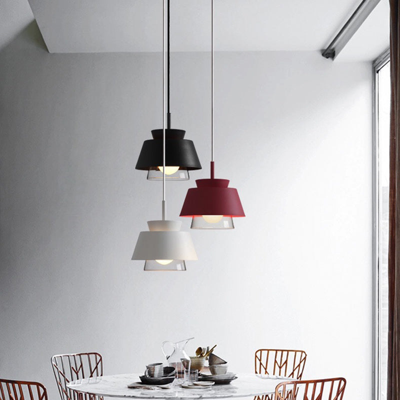 2-Shade Pendulum Light Macaron Metal and Glass 1-Bulb Restaurant Ceiling Pendant Lamp Clearhalo 'Ceiling Lights' 'Modern Pendants' 'Modern' 'Pendant Lights' 'Pendants' Lighting' 2593418
