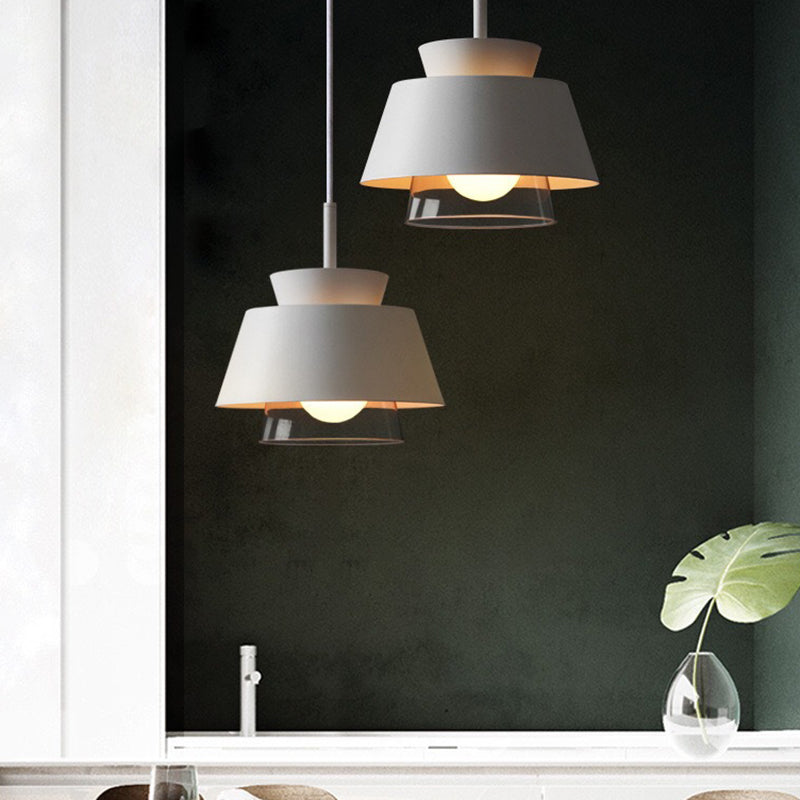 2-Shade Pendulum Light Macaron Metal and Glass 1-Bulb Restaurant Ceiling Pendant Lamp Clearhalo 'Ceiling Lights' 'Modern Pendants' 'Modern' 'Pendant Lights' 'Pendants' Lighting' 2593422