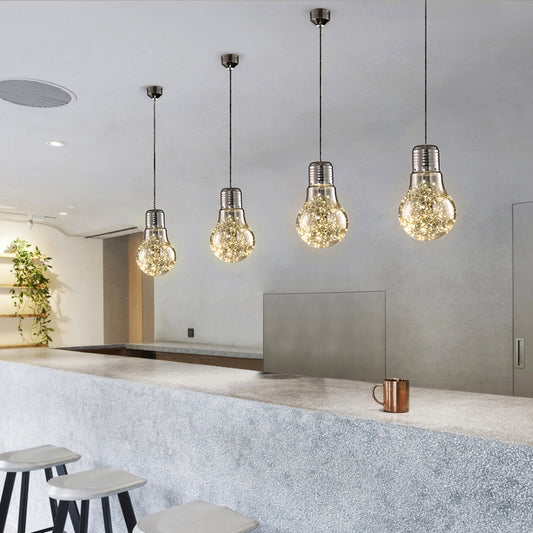 Starry String Light Nordic Metal LED Pendant Lighting with Glass Bulb Shade for Bar Clearhalo 'Ceiling Lights' 'Glass shade' 'Glass' 'Modern Pendants' 'Modern' 'Pendant Lights' 'Pendants' Lighting' 2593439