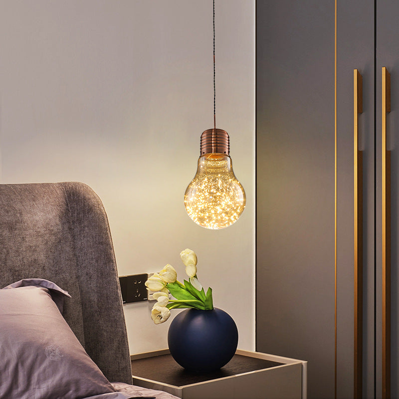Starry String Light Nordic Metal LED Pendant Lighting with Glass Bulb Shade for Bar Rose Gold Clearhalo 'Ceiling Lights' 'Glass shade' 'Glass' 'Modern Pendants' 'Modern' 'Pendant Lights' 'Pendants' Lighting' 2593440