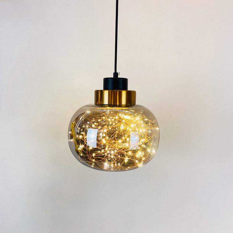Glass Jar Pendant Light Fixture Modern Brass Finish Ceiling Hang Lamp with LED String Clearhalo 'Ceiling Lights' 'Modern Pendants' 'Modern' 'Pendant Lights' 'Pendants' Lighting' 2593445