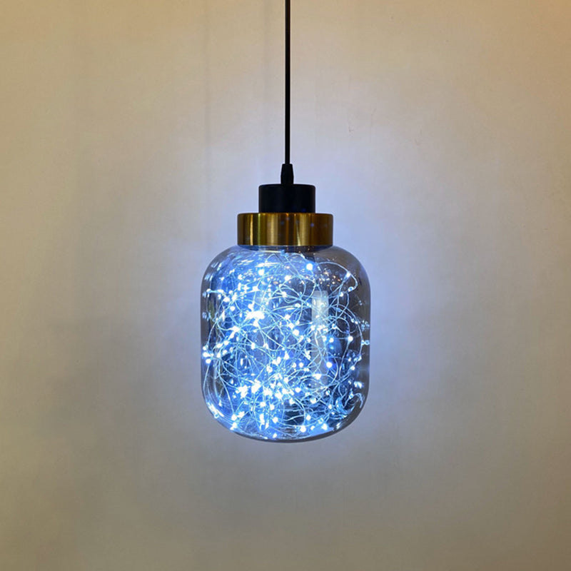 Glass Jar Pendant Light Fixture Modern Brass Finish Ceiling Hang Lamp with LED String Smoke Gray White Oval Clearhalo 'Ceiling Lights' 'Modern Pendants' 'Modern' 'Pendant Lights' 'Pendants' Lighting' 2593447