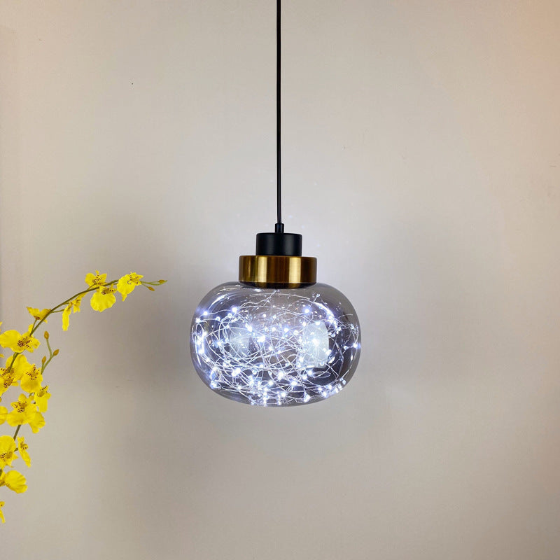 Glass Jar Pendant Light Fixture Modern Brass Finish Ceiling Hang Lamp with LED String Clearhalo 'Ceiling Lights' 'Modern Pendants' 'Modern' 'Pendant Lights' 'Pendants' Lighting' 2593449