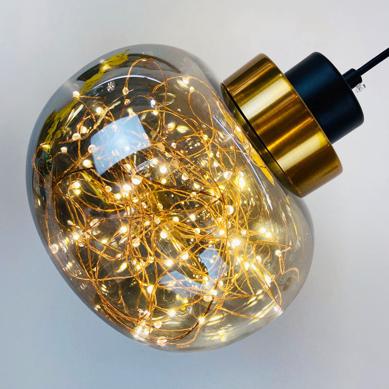Glass Jar Pendant Light Fixture Modern Brass Finish Ceiling Hang Lamp with LED String Clearhalo 'Ceiling Lights' 'Modern Pendants' 'Modern' 'Pendant Lights' 'Pendants' Lighting' 2593452