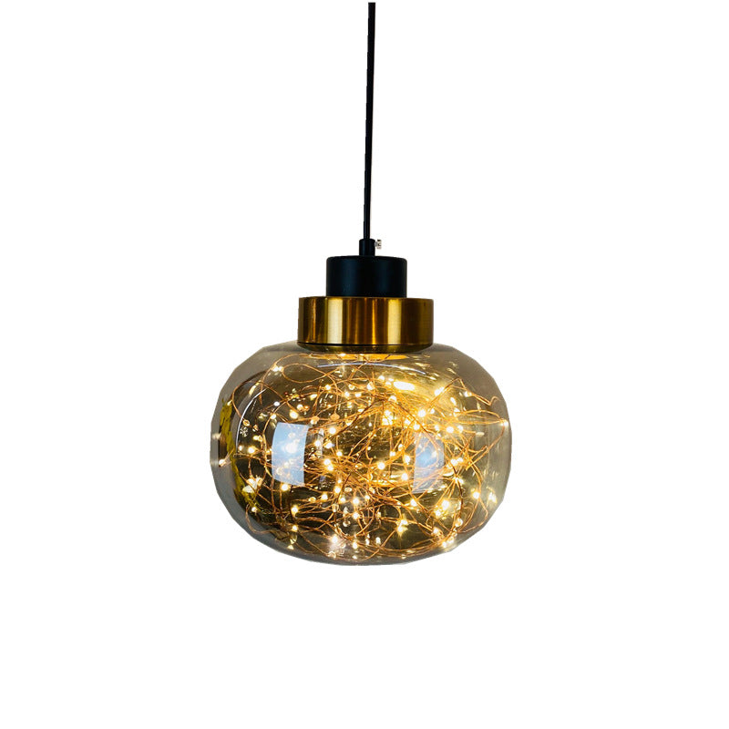 Glass Jar Pendant Light Fixture Modern Brass Finish Ceiling Hang Lamp with LED String Clearhalo 'Ceiling Lights' 'Modern Pendants' 'Modern' 'Pendant Lights' 'Pendants' Lighting' 2593454