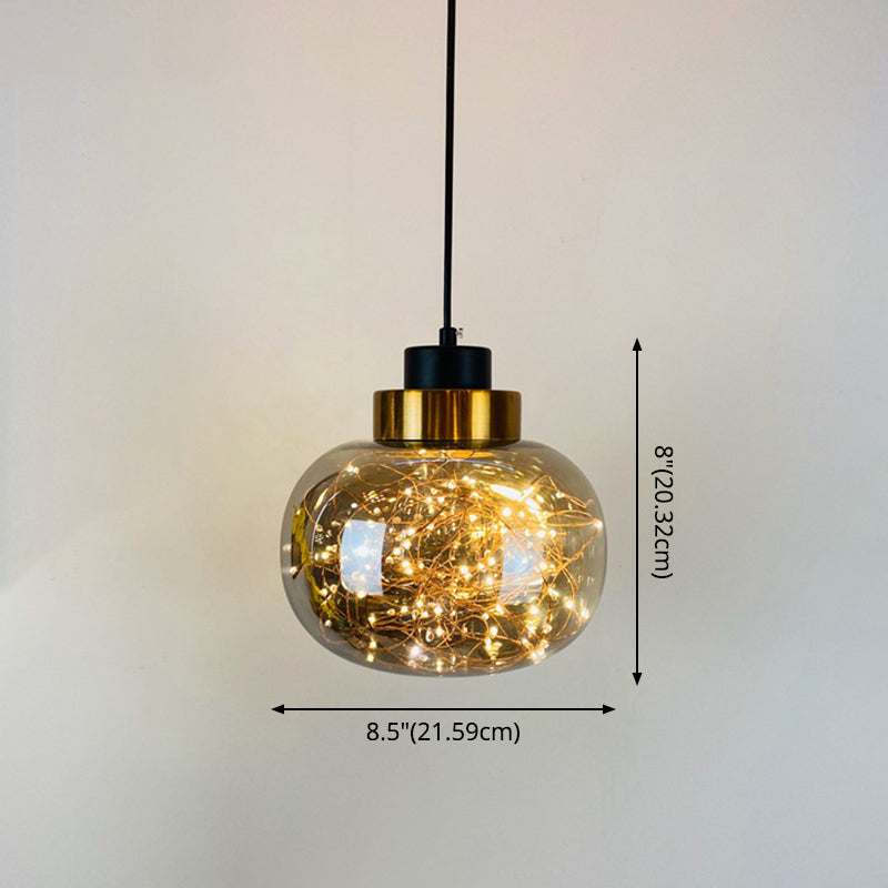 Glass Jar Pendant Light Fixture Modern Brass Finish Ceiling Hang Lamp with LED String Clearhalo 'Ceiling Lights' 'Modern Pendants' 'Modern' 'Pendant Lights' 'Pendants' Lighting' 2593458
