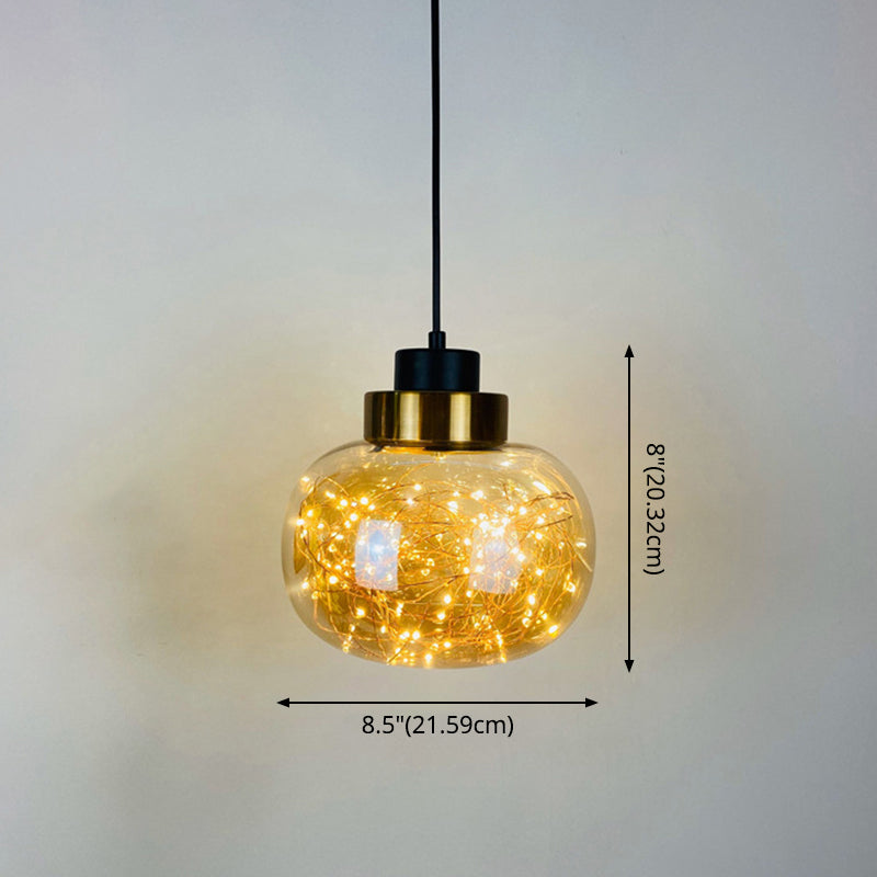 Glass Jar Pendant Light Fixture Modern Brass Finish Ceiling Hang Lamp with LED String Clearhalo 'Ceiling Lights' 'Modern Pendants' 'Modern' 'Pendant Lights' 'Pendants' Lighting' 2593459