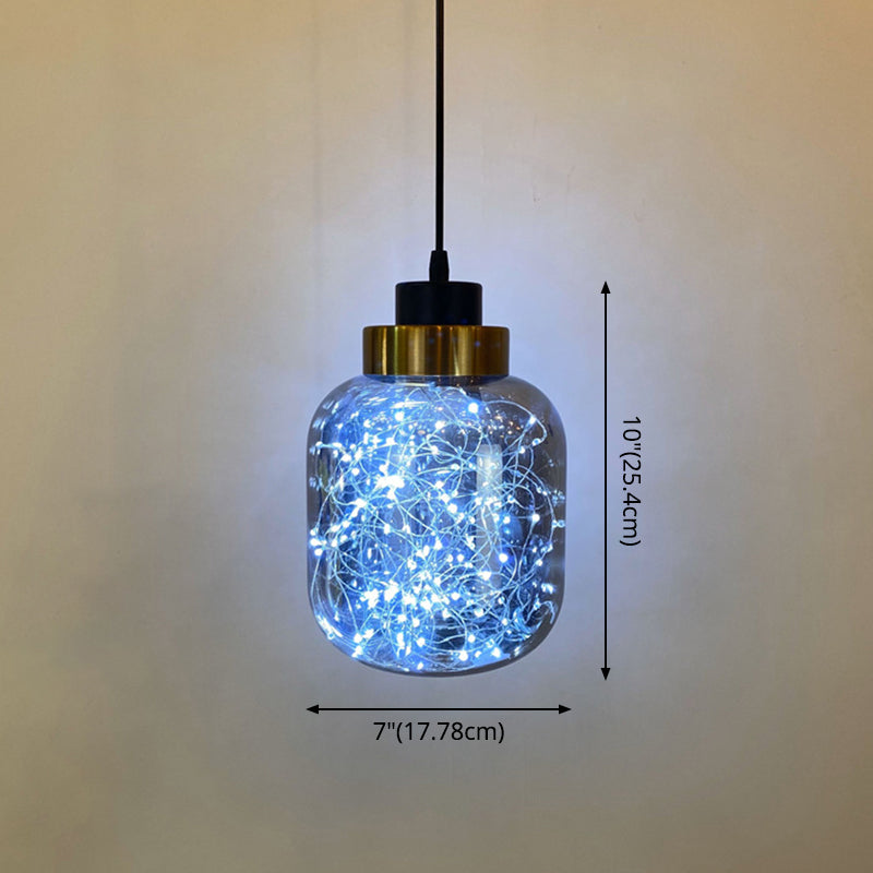 Glass Jar Pendant Light Fixture Modern Brass Finish Ceiling Hang Lamp with LED String Clearhalo 'Ceiling Lights' 'Modern Pendants' 'Modern' 'Pendant Lights' 'Pendants' Lighting' 2593460