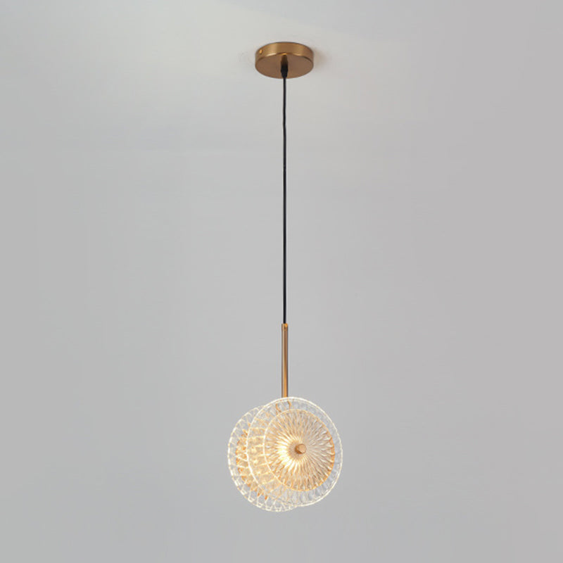Crystal Glass Disc Suspension Light Simplicity Brass Plated LED Hanging Light for Diner Brass A Clearhalo 'Ceiling Lights' 'Modern Pendants' 'Modern' 'Pendant Lights' 'Pendants' Lighting' 2593489