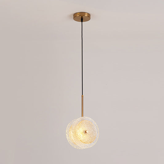 Crystal Glass Disc Suspension Light Simplicity Brass Plated LED Hanging Light for Diner Brass C Clearhalo 'Ceiling Lights' 'Modern Pendants' 'Modern' 'Pendant Lights' 'Pendants' Lighting' 2593490