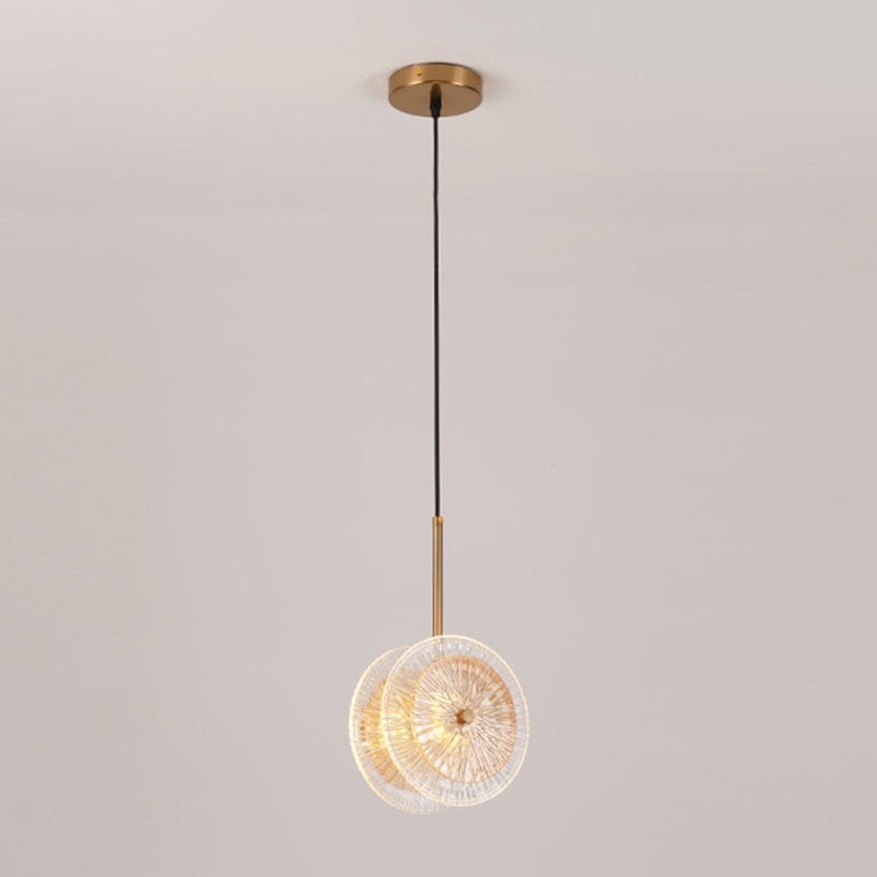 Crystal Glass Disc Suspension Light Simplicity Brass Plated LED Hanging Light for Diner Brass B Clearhalo 'Ceiling Lights' 'Modern Pendants' 'Modern' 'Pendant Lights' 'Pendants' Lighting' 2593492
