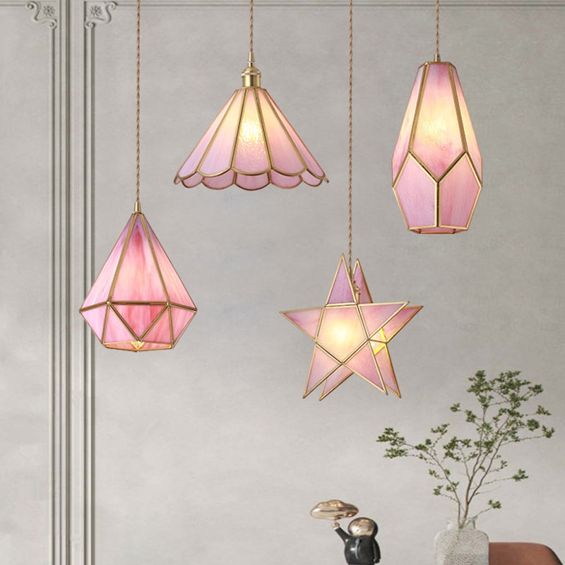 Suspended Lighting Fixture Tiffany Style Shaded Glass Hanging Pendant with Brass Canopy Clearhalo 'Ceiling Lights' 'Glass shade' 'Glass' 'Modern Pendants' 'Modern' 'Pendant Lights' 'Pendants' Lighting' 2593515