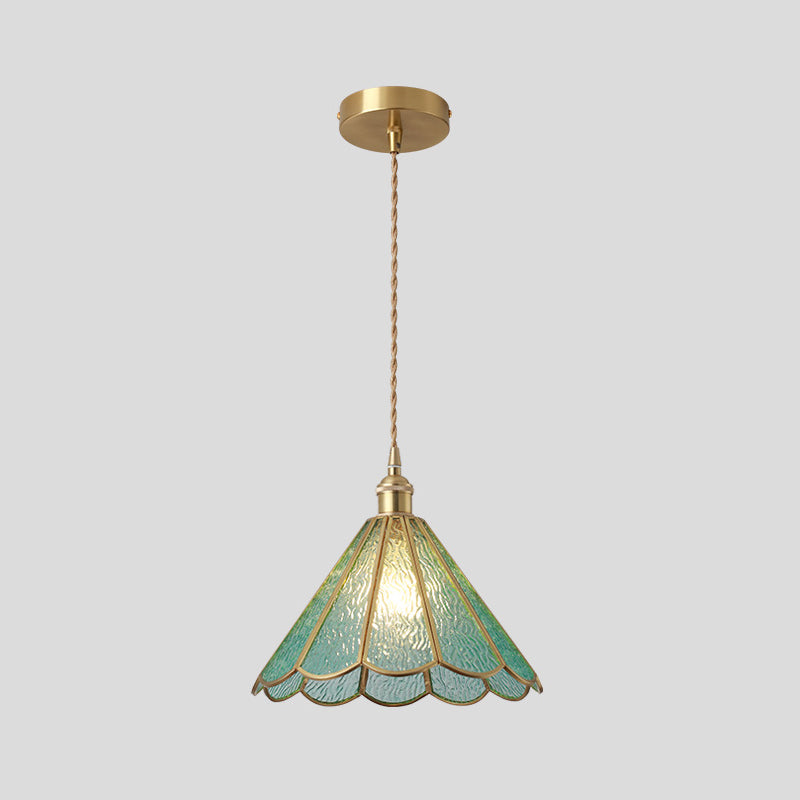 Suspended Lighting Fixture Tiffany Style Shaded Glass Hanging Pendant with Brass Canopy Blue Flower Clearhalo 'Ceiling Lights' 'Glass shade' 'Glass' 'Modern Pendants' 'Modern' 'Pendant Lights' 'Pendants' Lighting' 2593516