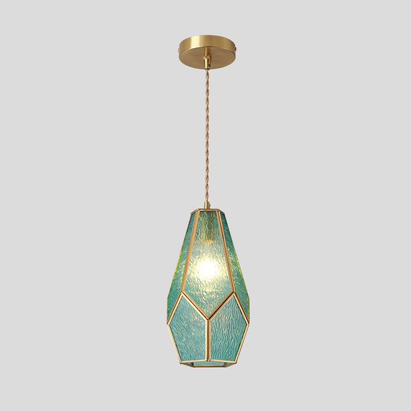 Suspended Lighting Fixture Tiffany Style Shaded Glass Hanging Pendant with Brass Canopy Blue Lotus Clearhalo 'Ceiling Lights' 'Glass shade' 'Glass' 'Modern Pendants' 'Modern' 'Pendant Lights' 'Pendants' Lighting' 2593518