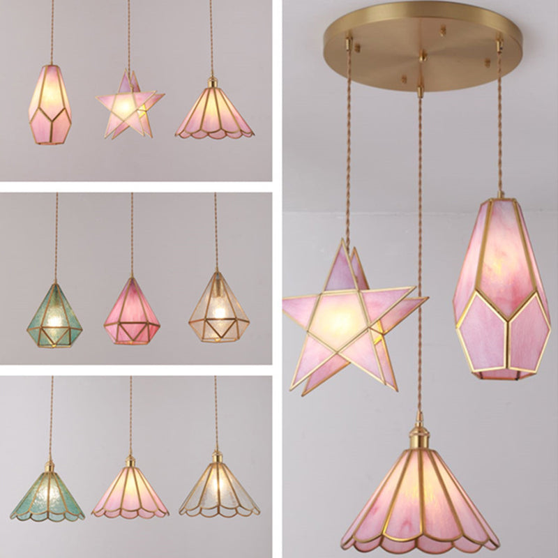 Suspended Lighting Fixture Tiffany Style Shaded Glass Hanging Pendant with Brass Canopy Clearhalo 'Ceiling Lights' 'Glass shade' 'Glass' 'Modern Pendants' 'Modern' 'Pendant Lights' 'Pendants' Lighting' 2593519