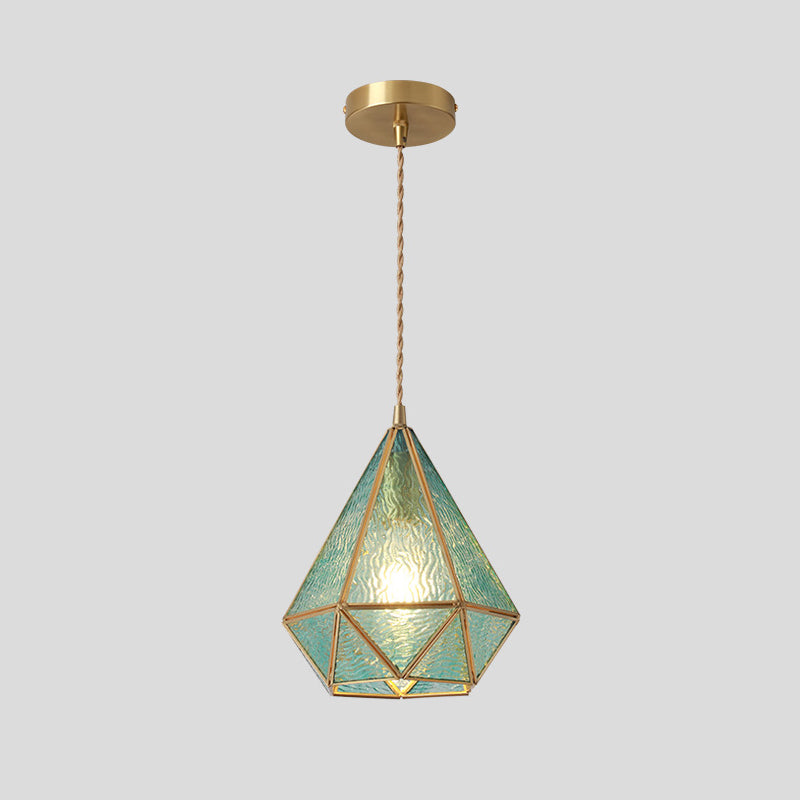 Suspended Lighting Fixture Tiffany Style Shaded Glass Hanging Pendant with Brass Canopy Blue Diamond Clearhalo 'Ceiling Lights' 'Glass shade' 'Glass' 'Modern Pendants' 'Modern' 'Pendant Lights' 'Pendants' Lighting' 2593522