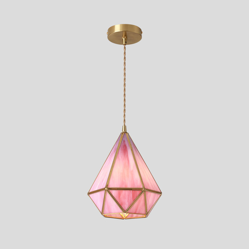 Suspended Lighting Fixture Tiffany Style Shaded Glass Hanging Pendant with Brass Canopy Pink Diamond Clearhalo 'Ceiling Lights' 'Glass shade' 'Glass' 'Modern Pendants' 'Modern' 'Pendant Lights' 'Pendants' Lighting' 2593523