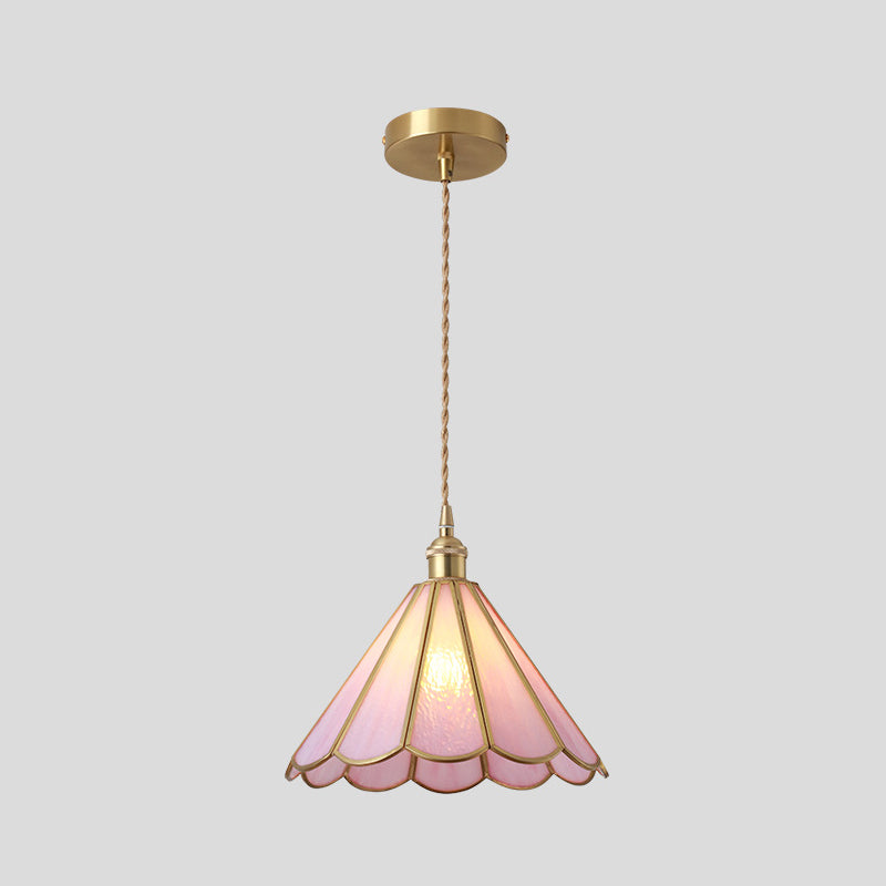 Suspended Lighting Fixture Tiffany Style Shaded Glass Hanging Pendant with Brass Canopy Pink Flower Clearhalo 'Ceiling Lights' 'Glass shade' 'Glass' 'Modern Pendants' 'Modern' 'Pendant Lights' 'Pendants' Lighting' 2593526