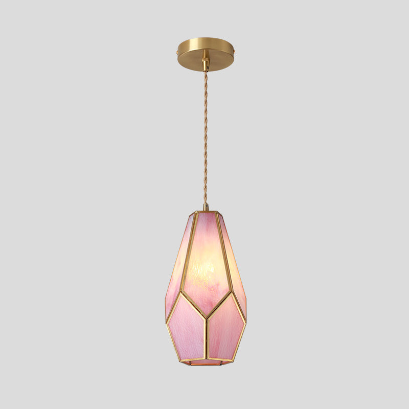 Suspended Lighting Fixture Tiffany Style Shaded Glass Hanging Pendant with Brass Canopy Pink Lotus Clearhalo 'Ceiling Lights' 'Glass shade' 'Glass' 'Modern Pendants' 'Modern' 'Pendant Lights' 'Pendants' Lighting' 2593529