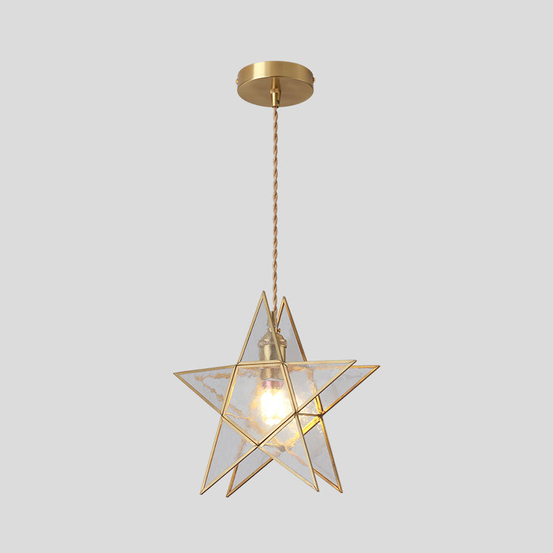 Suspended Lighting Fixture Tiffany Style Shaded Glass Hanging Pendant with Brass Canopy Clear Star Clearhalo 'Ceiling Lights' 'Glass shade' 'Glass' 'Modern Pendants' 'Modern' 'Pendant Lights' 'Pendants' Lighting' 2593536