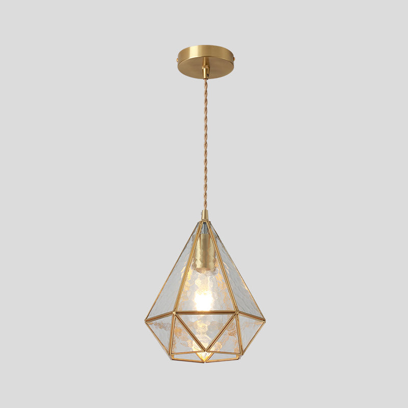 Suspended Lighting Fixture Tiffany Style Shaded Glass Hanging Pendant with Brass Canopy Clear Diamond Clearhalo 'Ceiling Lights' 'Glass shade' 'Glass' 'Modern Pendants' 'Modern' 'Pendant Lights' 'Pendants' Lighting' 2593537