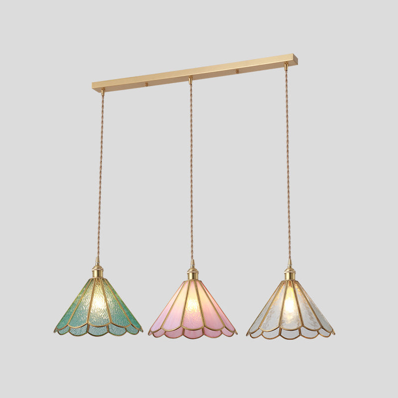 Suspended Lighting Fixture Tiffany Style Shaded Glass Hanging Pendant with Brass Canopy Clear Linear Canopy Clearhalo 'Ceiling Lights' 'Glass shade' 'Glass' 'Modern Pendants' 'Modern' 'Pendant Lights' 'Pendants' Lighting' 2593544