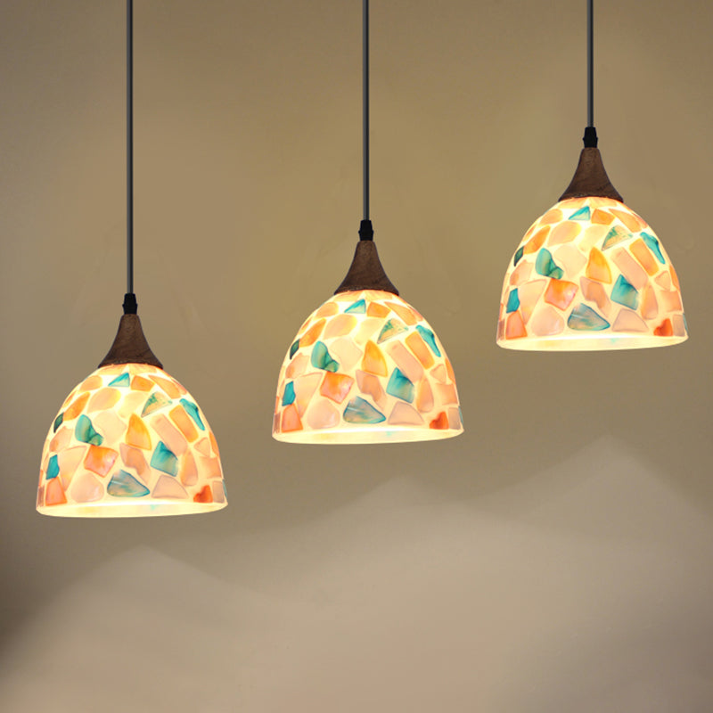 Mosaic Effect Bell Hanging Lamp Mediterranean Beige Shell Pendant Lighting for Kitchen Clearhalo 'Ceiling Lights' 'Close To Ceiling Lights' 'Industrial' 'Middle Century Pendants' 'Pendant Lights' 'Pendants' 'Tiffany close to ceiling' 'Tiffany Pendants' 'Tiffany' Lighting' 2593559