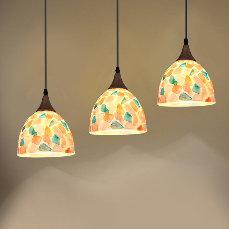 Mosaic Effect Bell Hanging Lamp Mediterranean Beige Shell Pendant Lighting for Kitchen Clearhalo 'Ceiling Lights' 'Close To Ceiling Lights' 'Industrial' 'Middle Century Pendants' 'Pendant Lights' 'Pendants' 'Tiffany close to ceiling' 'Tiffany Pendants' 'Tiffany' Lighting' 2593562