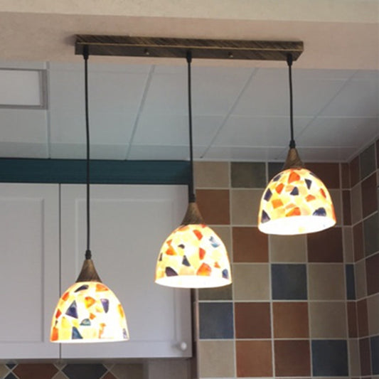 Mosaic Effect Bell Hanging Lamp Mediterranean Beige Shell Pendant Lighting for Kitchen Clearhalo 'Ceiling Lights' 'Close To Ceiling Lights' 'Industrial' 'Middle Century Pendants' 'Pendant Lights' 'Pendants' 'Tiffany close to ceiling' 'Tiffany Pendants' 'Tiffany' Lighting' 2593564