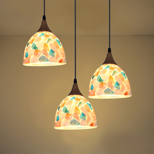 Mosaic Effect Bell Hanging Lamp Mediterranean Beige Shell Pendant Lighting for Kitchen Clearhalo 'Ceiling Lights' 'Close To Ceiling Lights' 'Industrial' 'Middle Century Pendants' 'Pendant Lights' 'Pendants' 'Tiffany close to ceiling' 'Tiffany Pendants' 'Tiffany' Lighting' 2593565