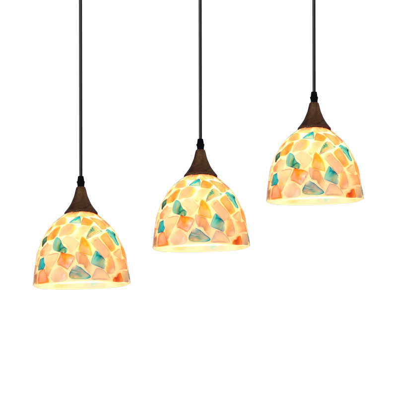 Mosaic Effect Bell Hanging Lamp Mediterranean Beige Shell Pendant Lighting for Kitchen Clearhalo 'Ceiling Lights' 'Close To Ceiling Lights' 'Industrial' 'Middle Century Pendants' 'Pendant Lights' 'Pendants' 'Tiffany close to ceiling' 'Tiffany Pendants' 'Tiffany' Lighting' 2593566