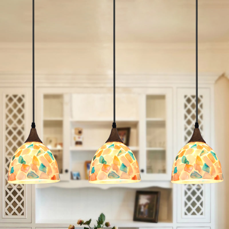 Mosaic Effect Bell Hanging Lamp Mediterranean Beige Shell Pendant Lighting for Kitchen Clearhalo 'Ceiling Lights' 'Close To Ceiling Lights' 'Industrial' 'Middle Century Pendants' 'Pendant Lights' 'Pendants' 'Tiffany close to ceiling' 'Tiffany Pendants' 'Tiffany' Lighting' 2593567