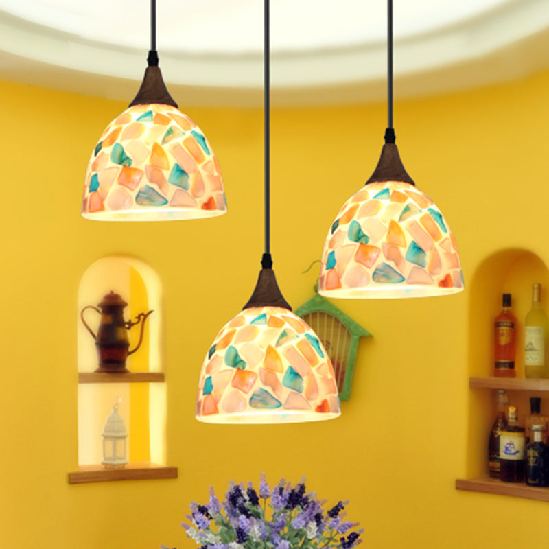 Mosaic Effect Bell Hanging Lamp Mediterranean Beige Shell Pendant Lighting for Kitchen Clearhalo 'Ceiling Lights' 'Close To Ceiling Lights' 'Industrial' 'Middle Century Pendants' 'Pendant Lights' 'Pendants' 'Tiffany close to ceiling' 'Tiffany Pendants' 'Tiffany' Lighting' 2593569