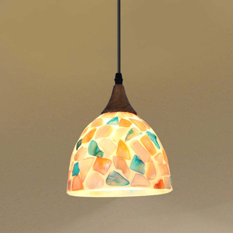 Mosaic Effect Bell Hanging Lamp Mediterranean Beige Shell Pendant Lighting for Kitchen Clearhalo 'Ceiling Lights' 'Close To Ceiling Lights' 'Industrial' 'Middle Century Pendants' 'Pendant Lights' 'Pendants' 'Tiffany close to ceiling' 'Tiffany Pendants' 'Tiffany' Lighting' 2593572