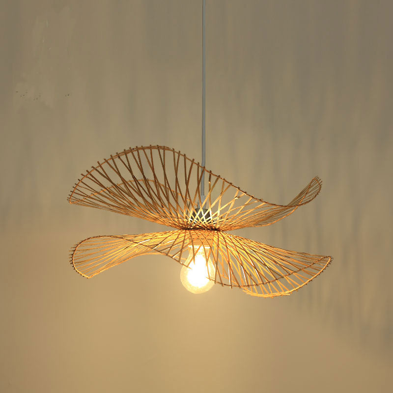 Single Hallway Ceiling Suspension Lamp Minimalist Wood Pendant with Ruffle Bamboo Shade Clearhalo 'Ceiling Lights' 'Pendant Lights' 'Pendants' Lighting' 2593594